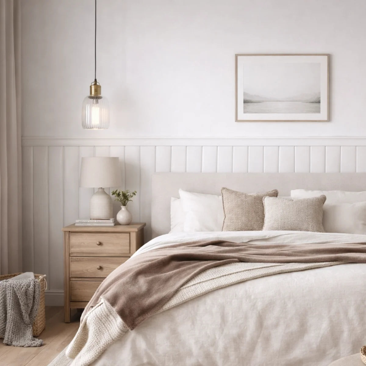 White Wave wall panelling in a bedroom
