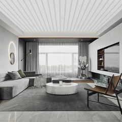 White WPC ceiling panels installed in a modern room – Solid Furniture UK