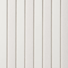 Front view of wide slat 3-sided wall panel in white on white felt showing clean, modern slats and seamless finish for a bright feature wall solid furniture UK