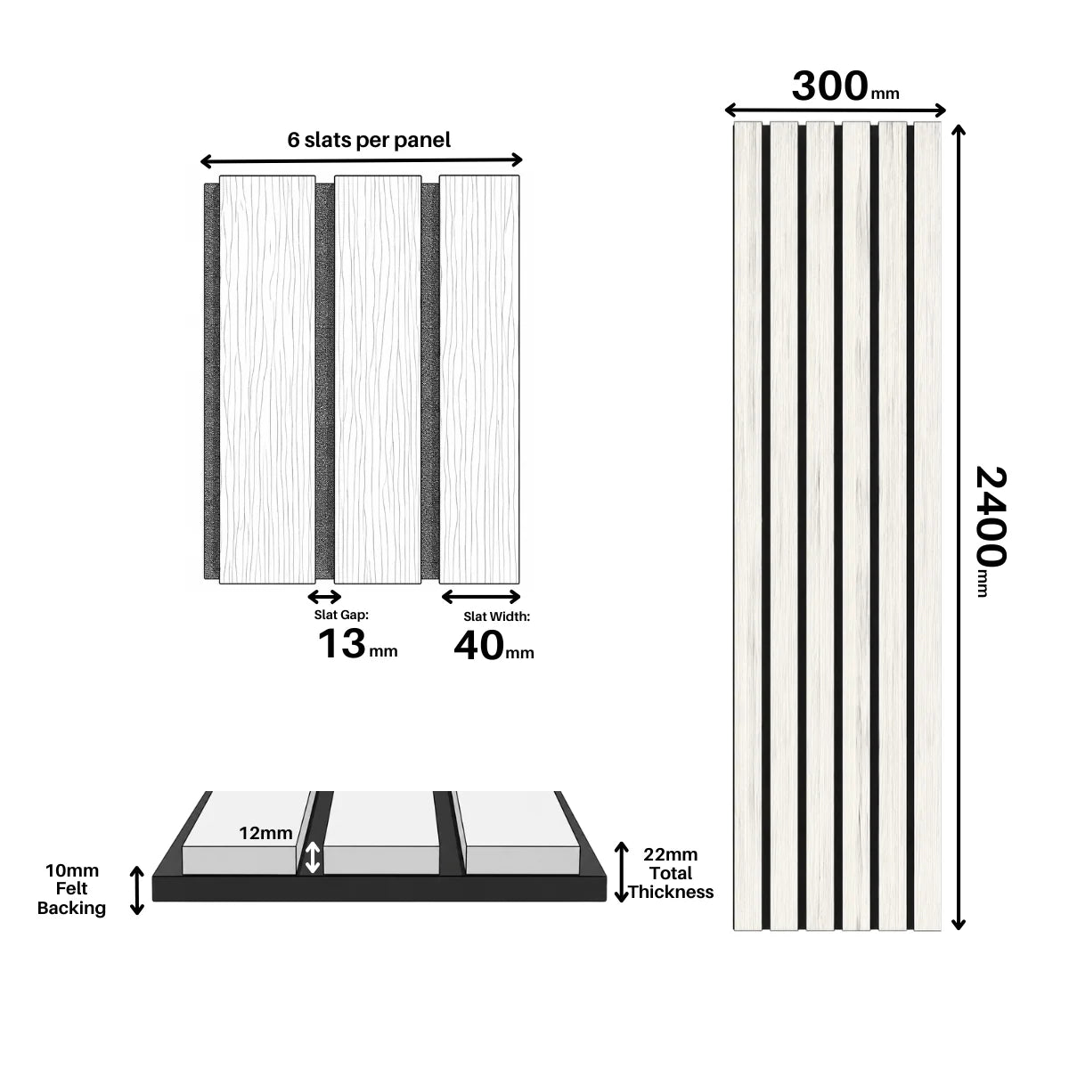 Solid Furniture UK wide slat wood veneer acoustic wall panel dimensions 30x240cm