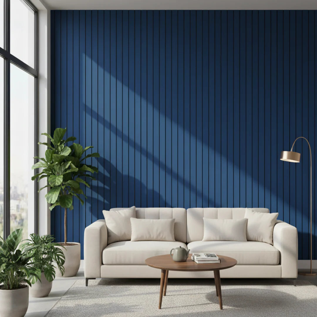 Blue acoustic wall panels for modern interiors and offices solid furniture UK