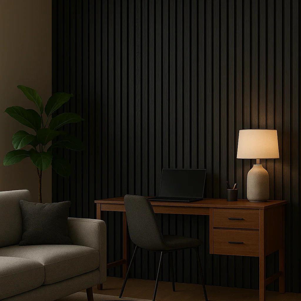Wide Slat Color Acoustic Wall Panel Black 240x30cm for home and office solid furniture UK