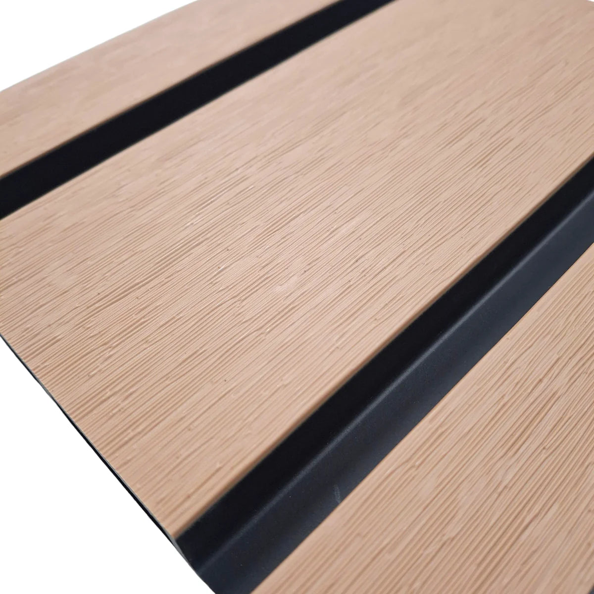 Pack of 4 wide slat composite wall cladding panels in Light Oak finish for outdoor exterior walls solid furniture UK