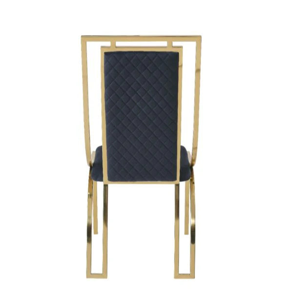 Back view of Windsor Upholstered Dining Chair Set of 2 with gold frame, showcasing modern design and plush fabric finish. solid furniture UK