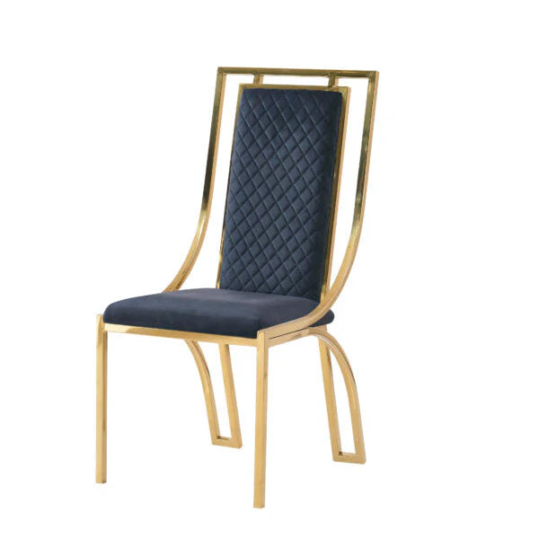 Side view of Windsor dining chairs set of 2 with gold metal frame and soft upholstered seating for modern dining rooms. solid Furniture UK