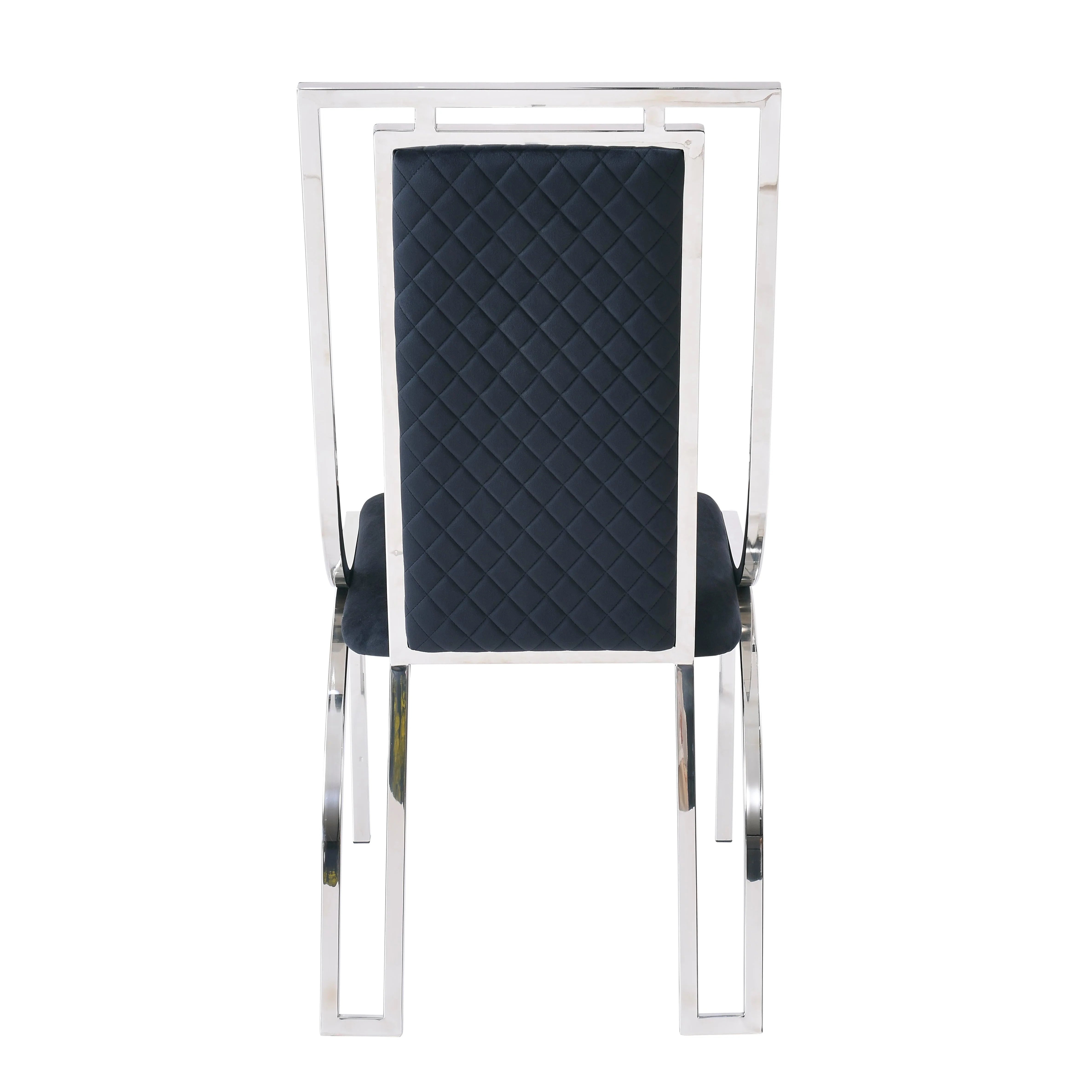 Back view of Windsor Upholstered Dining Chair Set of 2 with silver frame, elegant modern design and premium fabric finish. solid Furniture UK