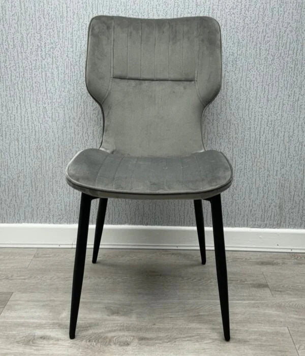 Windsor Velvet Dining Chair Pair in Grey with premium velvet upholstery and contemporary style from Solid Furniture UK