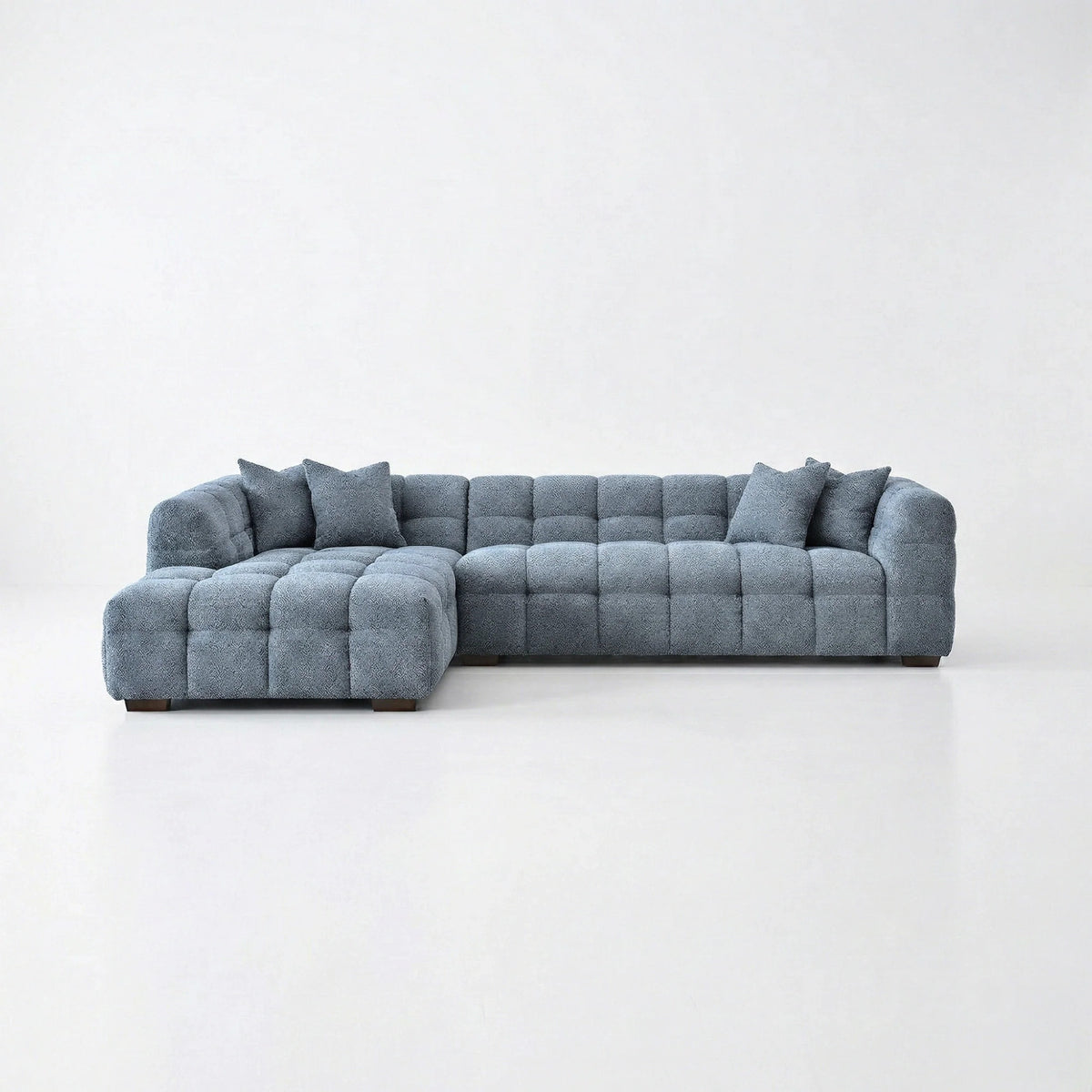 Tribeca Corner Group – Modern Iron Bouclé Corner Sofa with Chaise & Footstool (Left & Right Hand Options) | Solid Furniture UK