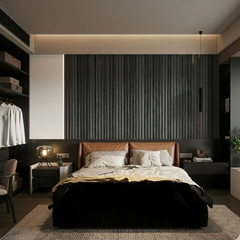 Modern UK interior room featuring installed wall panels by Solid Furniture UK creating a seamless, stylish and contemporary feature wall design for luxury home or commercial spaces.