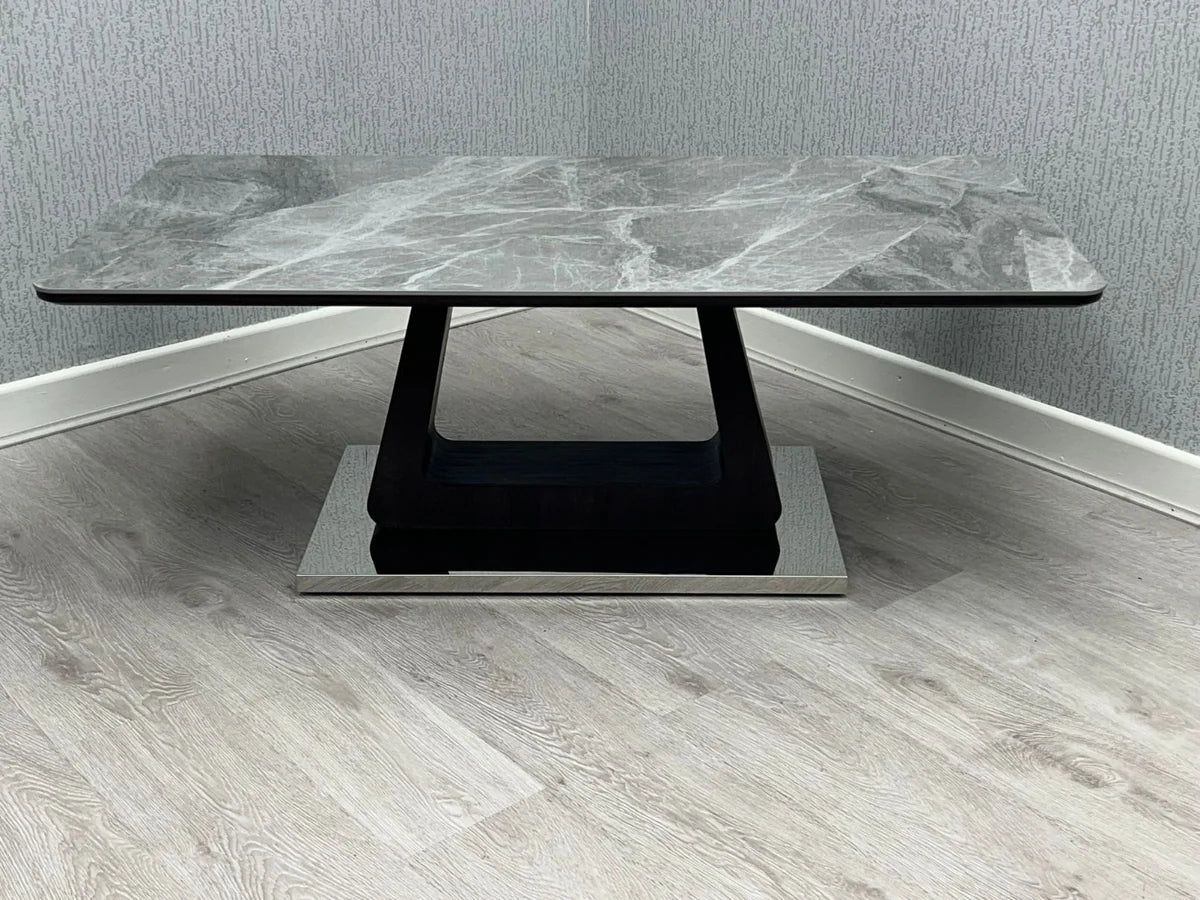 Zermatt 120cm coffee table with grey ceramic top main view - Solid Furniture UK