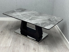 Zermatt coffee table with ceramic top and modern base side view - Solid Furniture UK