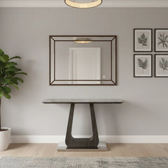 110cm Zermatt Console Table UK with grey ceramic top in a modern living room by Solid Furniture