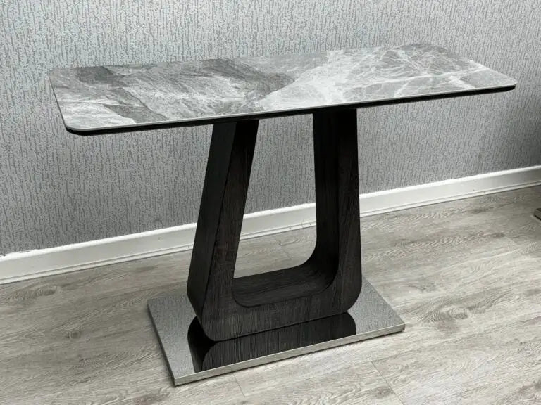 110cm Zermatt Console Table UK side view with grey ceramic top by Solid Furniture