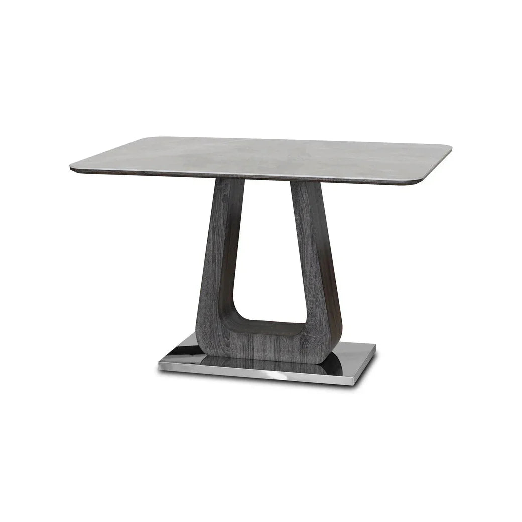 Zermatt grey ceramic dining table full view with marble effect tabletop and fixed top design from Solid Furniture UK suitable for modern UK homes