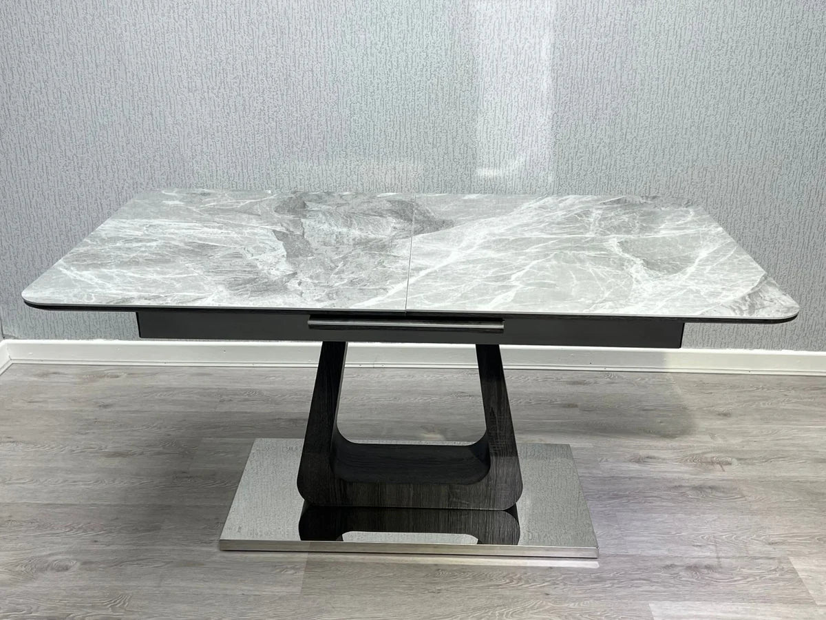 Zermatt grey ceramic extendable dining table closed view with marble effect top from Solid Furniture UK modern UK dining furniture