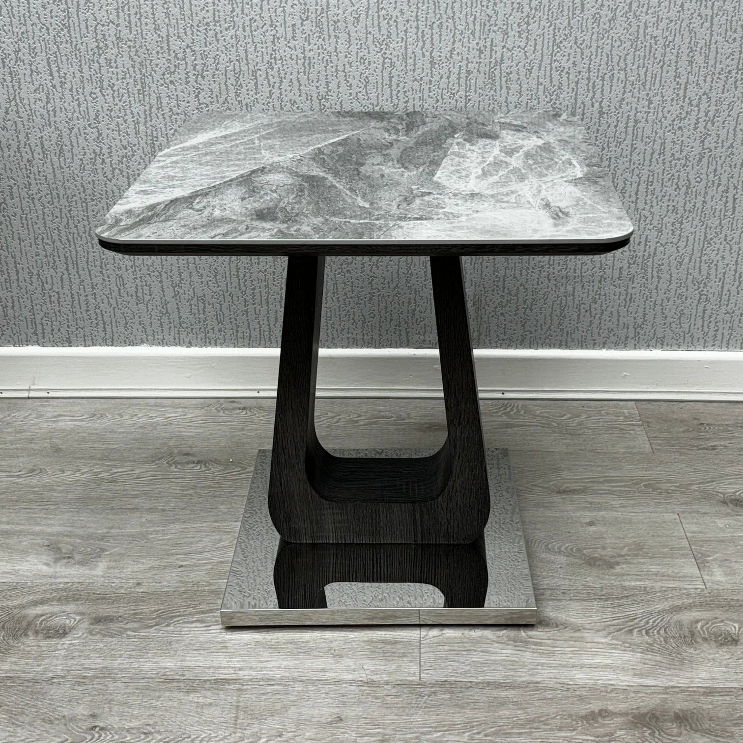 Zermatt 55cm lamp table with grey ceramic top and chrome base - Solid Furniture UK